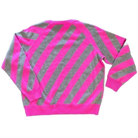 New NORDSTROM  100% Cashmere Crewneck Sweater Size Medium Pink/Grey Stipe - Picture 5 of 5